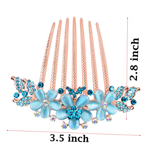 Sankuwen, дамски гребен за коса във формата на цвете, вградени кристали, аксесоар-шнола (Style-C, синьо)