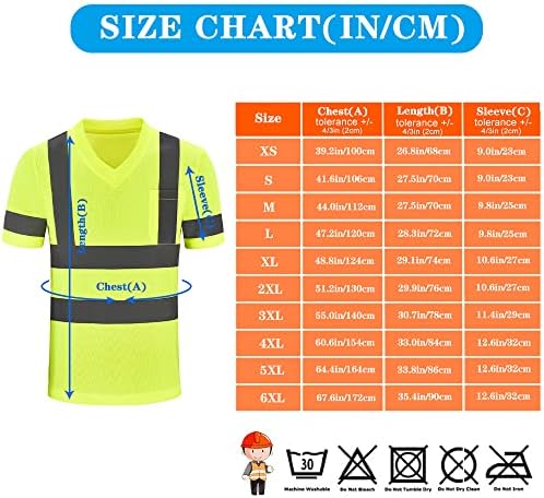 Тениска AYKRM Hi Vis, ANSI Class 3 с V-образно деколте, Отразяващи Защитни ризи с Висока видимост (XS-6XL)