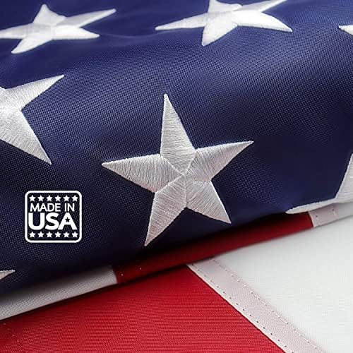 Американски флаг 3x5 на открито Произведено в САЩ Знамена на САЩ с бродирани звездите/ Сверхпрочный Найлон/ Вшитые ленти / Здрави месингови втулки / Дълготраен идеален за улици