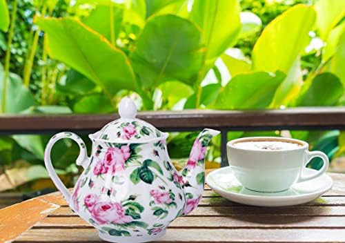 Керамичен Чайник в Европейски Стил, Кафе машина, Кана за вода, Порцелан Ретро Подарък Чайник (Юни роза)