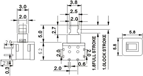 Микропереключатель SHUBIAO 100ШТ Kft-5.8 5,8x5,8 мм Осезаемо бутон превключвател с фиксиране отстрани 6Pin Ключ с фиксиране с високо глава (Цвят: OneColor)