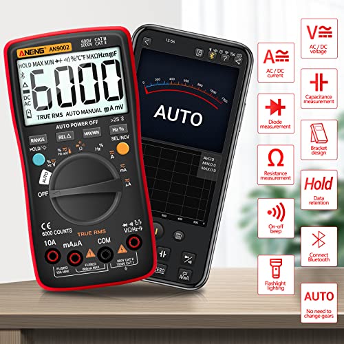 ANENG Bluetooth Мултицет Цифров Тестер Автоматичен диапазон TRMS 6000 Броя Ohmmeter за ac/dc на напрежение, ток, Съпротивление, приемственост, Капацитет, Диоди, Измерване на темпера?