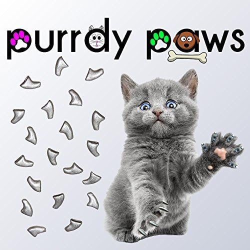 Purrdy Paws 3 Месеца Доставка на Меки Капачки за нокти за Котки Сребрист Металик Коте - Допълнителни Лепила