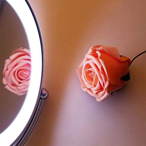 LIANXIAO - 8-Инчов Двустранно Увеличително огледало за грим, с 10-кратно увеличение, Огледало за тоалетка вечеря в домашна банята, с led подсветка (Цвят: античен мед, размер: 7X)