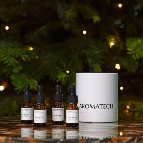 Подаръчен комплект Aromini BT & The Holiday Collection | Дифузор с технологията на пръскане AroMini БТ за Ароматерапия | Ароматно масло Благородна Ела, Камина, Солени Сладкиши, Препечен портокал и дъб 10 мл