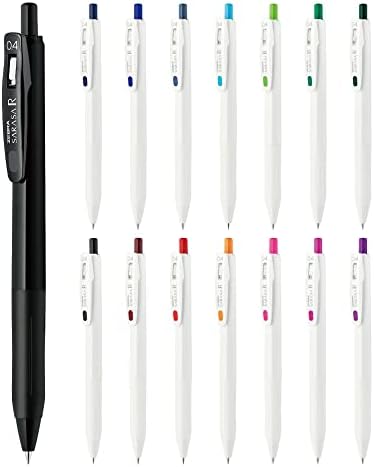 Гел химикалка писалка Zebra JJS29-15C-AZ Sarasa R, 0,02 инча (0,4 мм), 14 цвята, Комплект от 15