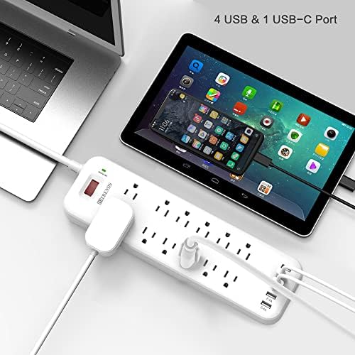 Мрежов филтър Power Strip с 12 розетки и 4 USB порта и 1 порт USB-C (5 / 3 А) и 8 Порта зарядно устройство 60 W / 12 А