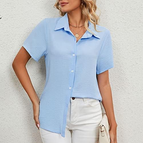 Дамски Летни Модни Ризи 2023 копчета, Блузи с къс ръкав и V-образно деколте, Ежедневни Туники, Обикновена Върховете