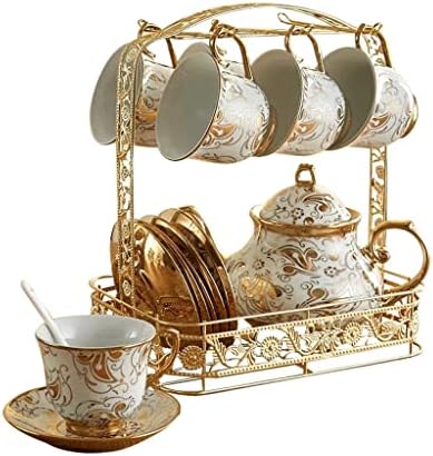 GENIGW Керамични Чаена Чаша и Чиния е Златна Порцелан Комплект Чаши Кафе на Гърне Сметана Сахарница чайникът