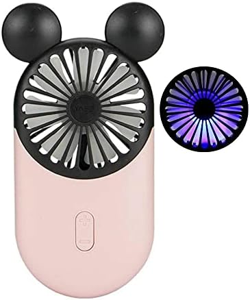 DECVO Сладък Персонален Мини вентилатор, ръчни и преносими USB-Акумулаторен вентилатор с красива led подсветка, 3 Регулируеми скорости, Преносим държач за занимания на закрито или на открито, Симпатична мишка, 2 (розов)