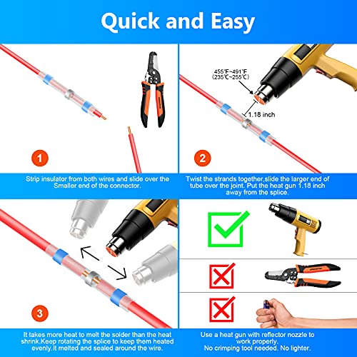 640 бр. Конектори за запояване на жици (180 бр. Червено, 270 бр. синьо, 150 бр. Жълт, 40 бр. бял), Термосвиваеми Конектори за запояване на Фуги, Конектори за Запояване на проводници, Самопаивающийся терминал за ремонт