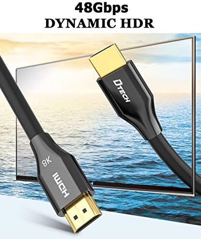 DTech 5ft 8K HDMI Кабел Ultra HD Високоскоростен 8K60Hz 4K120Hz eARC v2.1 48 gbps YUV 4: 4: 4 Кабел, съвместим с вашия компютър, монитор, Проектор, DVD-плейър (1,5 метра, черен)