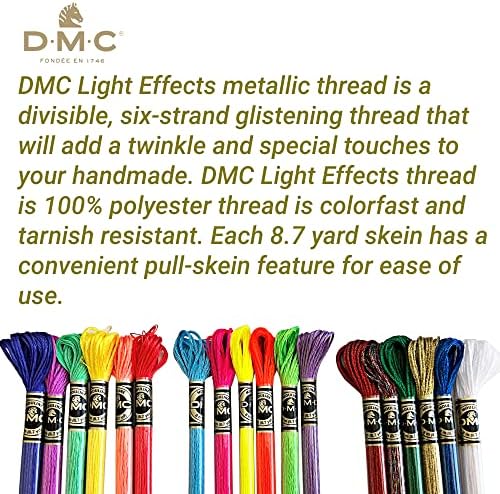 Мулине за бродиране DMC Light Effects, опаковане конци DMC. 6 Празнични, 6 Тропически, 6 Флуоресцентно Светещи в Тъмното Нишки, Коледни Метални Конци За Бродерия на кръстат бод, Неон Прежди, DMC Светлинен Ефект Ярки