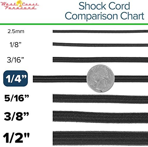 Паракордовый strike кабел морския клас West Coast дължина 1/4 инча дължина до 1000 метра - Произведено в САЩ (10 фута, черен)