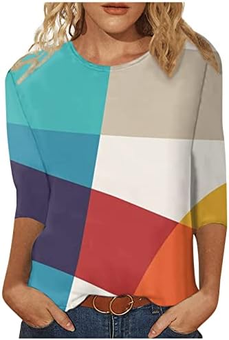 Дамски Блузи с Цветен Блок, Мраморни Блузи с графичен Модел, 3/4 Ръкави, през Цялата Силует, Есенно-Летни Блузи, Модни Дрехи V9