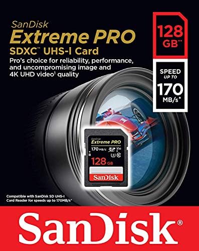 SD карта SanDisk Extreme Pro 128 GB за фотоапарат Работи с Nikon Z6 II (Z 6II), Z7 II (Z 7II) - SDXC UHS-I Card (SDSDXXY-128G-GN4IN) в комплект с (1) за Всички, с изключение на устройството за четене на карти памет