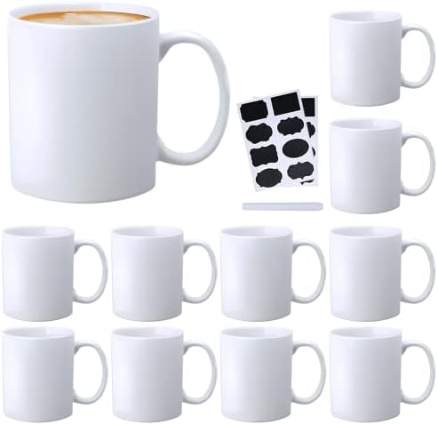 Керамични Кафеена чаша, Чаша за бяло чай, Класически чаши за пиене с дръжка, набор от 12 чаши с обем 11 грама, за горещи или студени напитки като какао, Мляко, чай или вода (на етикета и бледа маркер)