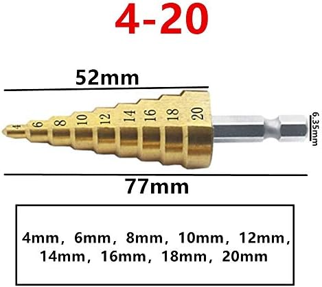 Набор от стъпални тренировки с конусовидна дупка, конусовидна метрична тренировки 4-12 / 20 mm 1/4с метална шестигранным сверлом с титанов щанга с покритие (цвят: 3-12 мм)