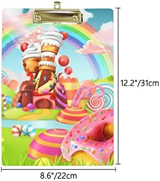 Пластмасов Буфер Формат А4 с букви, Клипборды Sweet Candy Land Rainbow Donuts за ученици, Учители, Училищни класове, Офис, Акрилна Клипборд 8,6 x 12,2 с Дупка за окачване на Низкопрофильного Метална Скоба