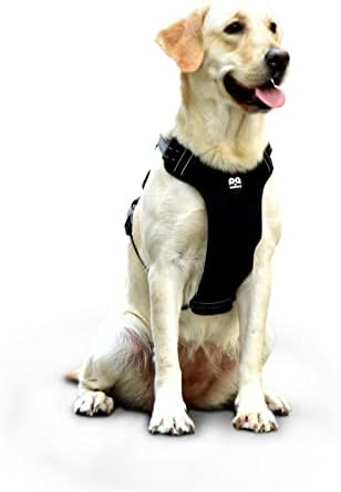 QQPETS No Pull Шлейка за кучета: Отразяваща Регулируема Оксфордския жилетка с мека подплата и удобна дръжка за управление за обучение на кученцето Малко Средно Голяма котка разходки на открито (X-Large, черен)