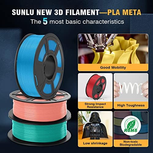 【PLA-Meta & PLA Plus】 Конци за 3D-принтер SUNLU PLA-Meta 1,75 мм, точност + /- 0,02 мм, 250 г * 8 ролки, черен + бял + сив + син + зелен + Червен + Жълто + розово и PLA + 1 кг зелен