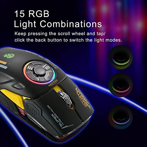 RGB Led подсветка, EDC и за облекчаване на стреса, Безжична детска мишката НЛО Bluetooth 2.4 G, 5 бутона, Оптична резолюция 4 DPI, Акумулаторна, с USB-приемник, лаптоп, персонален компютър, MacBook (черен)