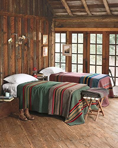 Одеяло на Ивици от Дебела Топла Вълна Pendleton Yakima Лагер За помещения и на Улицата, Зелен Хедър, Размер Queen